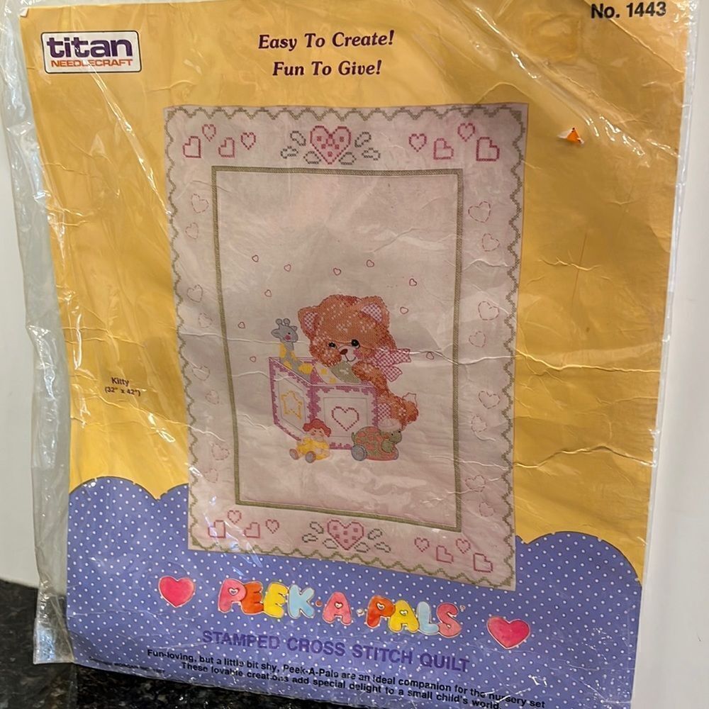 Titan Needlecraft -Peek-A Pals-Kitty Cross Stitch Quit - size 32” x 42”